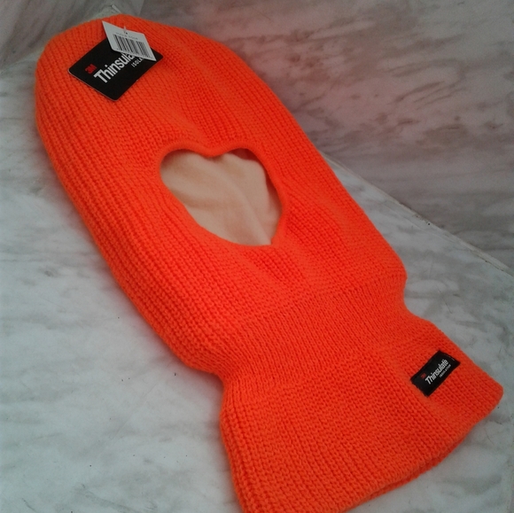 NWT Thermal Thinsulate Balaclava With Eye Hole 3M 40g OSFM Hat Cap Orange beanie - Picture 3 of 3